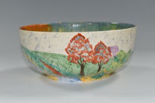 A CLARICE CLIFF 'PATINA COUNTRY' DESIGN BOWL, decorated with the 'Patina Country' design, printed