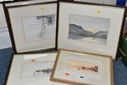 EDWARD MORRIS (BRITISH 1919-1996) FOUR WELSH LANDSCAPE WATERCOLOUR PICTURES, comprising a lake scene