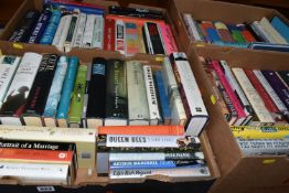 FOUR BOXES OF BOOKS, containing eighty-five miscellaneous titles in hardback and paperback