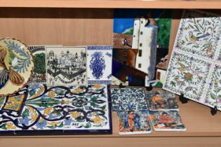A COLLECTION OF CERAMIC TILES, comprising a Spanish 'Fish' dish marked on the back Valamos, a wall