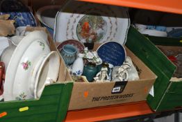 FIVE BOXES AND LOOSE CERAMICS AND GLASS WARE, to include a Lladro figure 'Girl with Child' no 4636