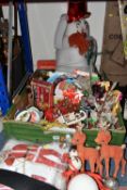 TWO BOXES OF CHRISTMAS DECORATIONS, mainly mid to late twentieth century to include baubles, angels,
