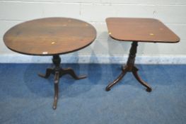 A GEORGIAN STYLE OAK CIRCULAR TRIPOD TABLE, raised on a turned support with spiral detail and