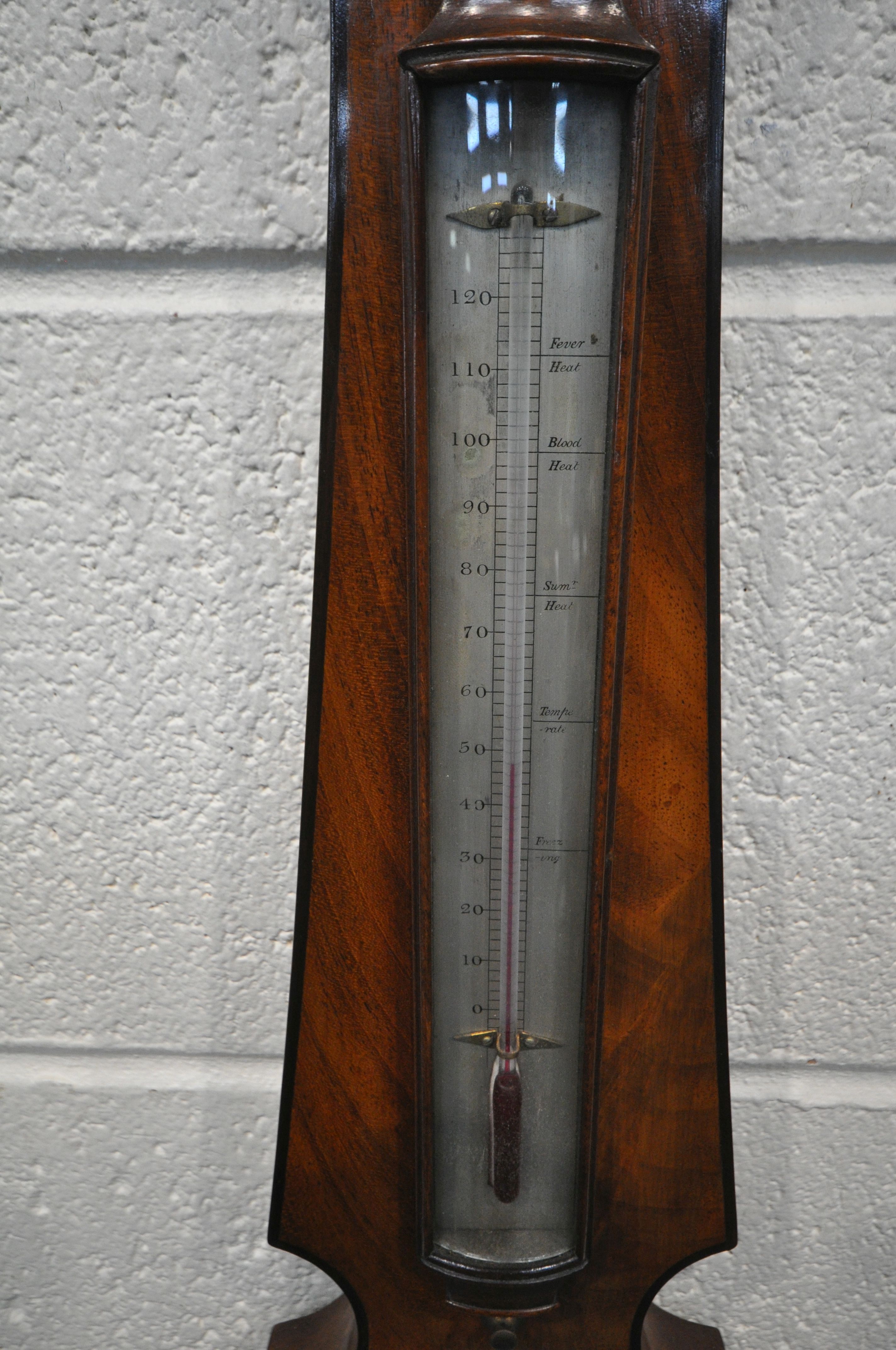 A 19TH CENTURY J STROUD MAHOGANY BANJO BAROMETER, with a dry/damp dial, a thermometer, a large - Image 3 of 5