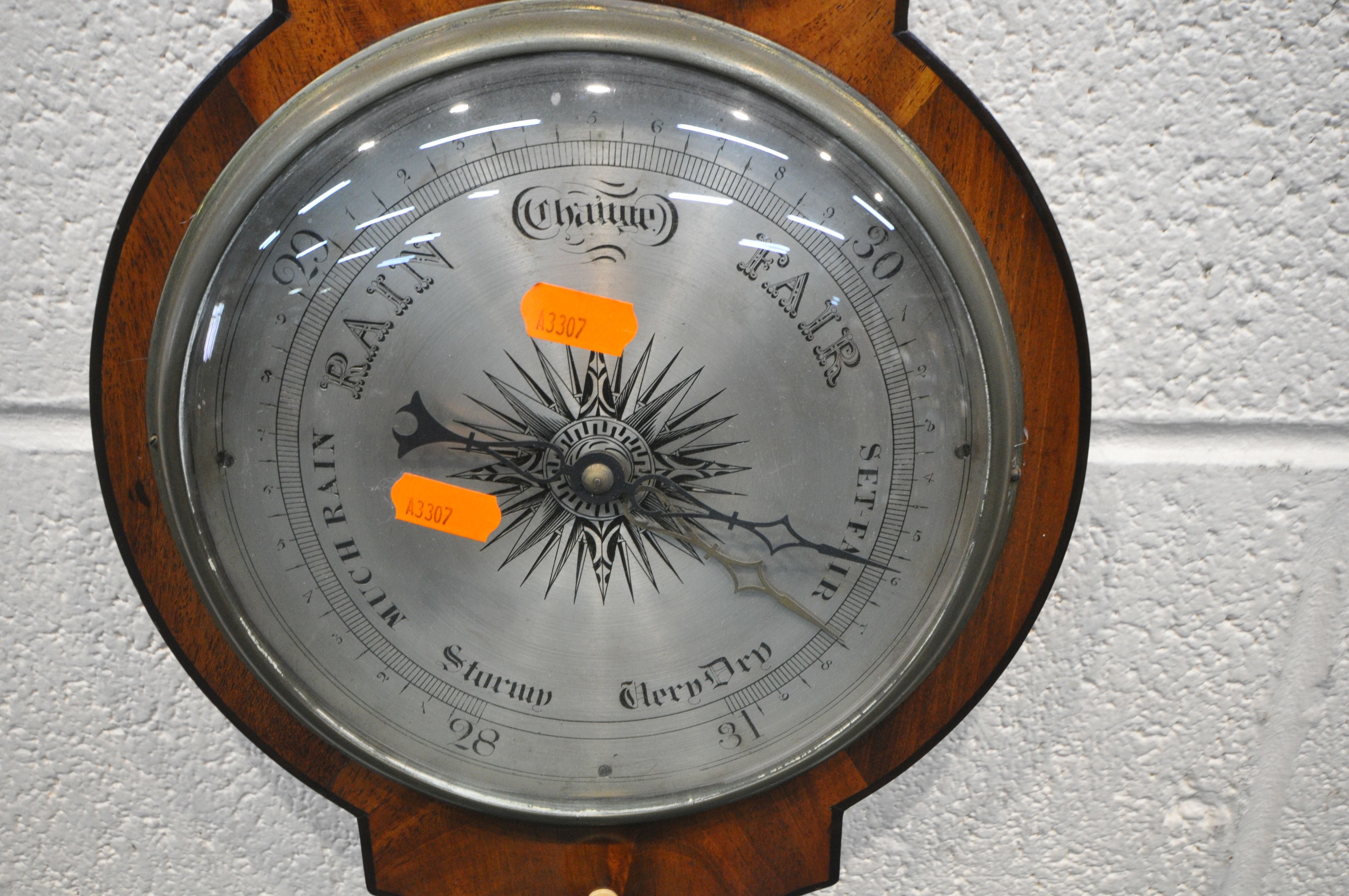 A 19TH CENTURY J STROUD MAHOGANY BANJO BAROMETER, with a dry/damp dial, a thermometer, a large - Image 4 of 5