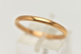 A 22CT YELLOW GOLD THIN POLISHED BAND, approximate band width 2.0mm, hallmarked 22ct Birmingham,