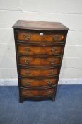 A REPRODUCTION MAHOGANY BOWFRONT CHEST OF SIX DRAWERS, width 61cm x depth 46cm x height 119cm (