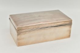 A SILVER CIGARETTE BOX, of a rectangular form, engine turned pattern with vacant cartouche, hinged