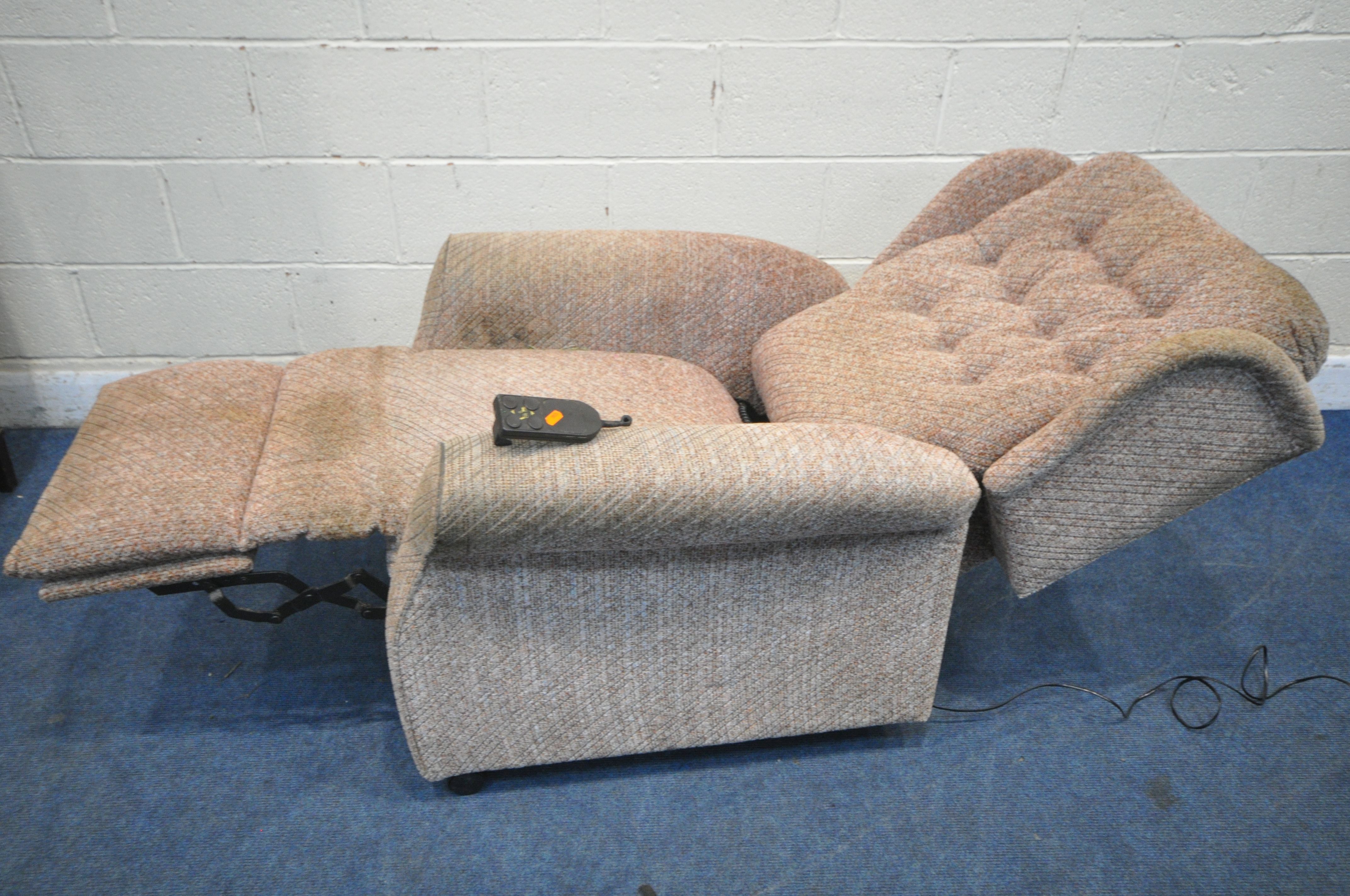 AN UNBRANDED RISE AND RECLINE ARMCHAIR (condition report: in need of a clean, stained, - Image 2 of 3
