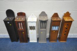 SIX BAGUETTE BOXES, of various styles sizes, timbers, three painted, largest height 90cm (