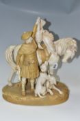A ROYAL DUX PORCELAIN FIGURE OF A SCOTTISH GHILLIE WITH DOGS AND PONY, model number 1982, height