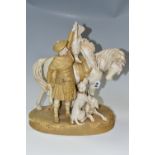 A ROYAL DUX PORCELAIN FIGURE OF A SCOTTISH GHILLIE WITH DOGS AND PONY, model number 1982, height