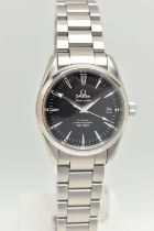 A GENTS 'OMEGA SEAMASTER, AQUA TERRA' WRISTWATCH, automatic movement, round black dial signed 'Omega