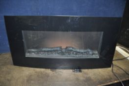 A BLYSS EL1716B LOG FIRE EFFECT HEATER with remote control and curved glass front, width 100cm depth