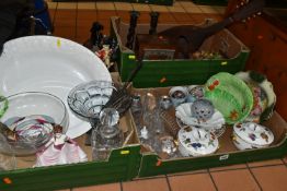 FOUR BOXES OF GLASS, CERAMICS AND SUNDRY ITEMS ETC, to include Royal Worcester size 5 tureens with
