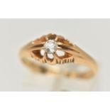 AN 18CT GOLD SINGLE STONE DIAMOND RING, an old cut diamond, approximate total weight 0.20ct, prong