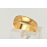 A 22CT YELLOW GOLD POLISHED BAND, wide band, approximate band width 5.4mm, hallmarked 22ct