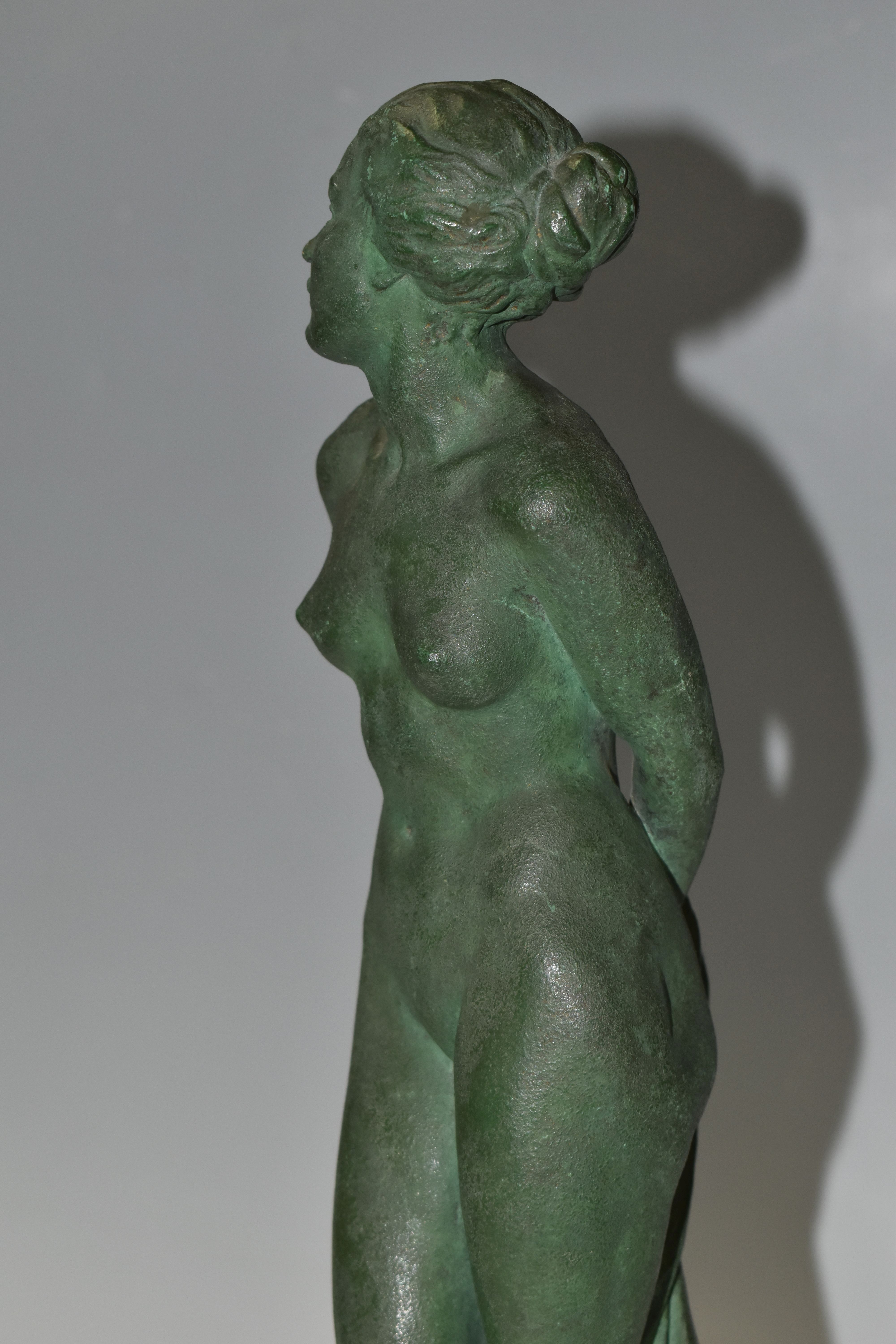 A GREEN PATINATED PLASTER SCULPTURE OF A FEMALE NUDE, by Stanley Mace Foster, signed and dated - Image 5 of 7