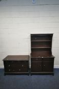 A STAG MINSTREL DRESSER, the two tier plate rack, atop a base fitted with two drawers and double