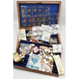 A WOODEN BOX COTAINING MIXED WORLD COINS, to include South Africa Silver coins, Elizabeth I worn