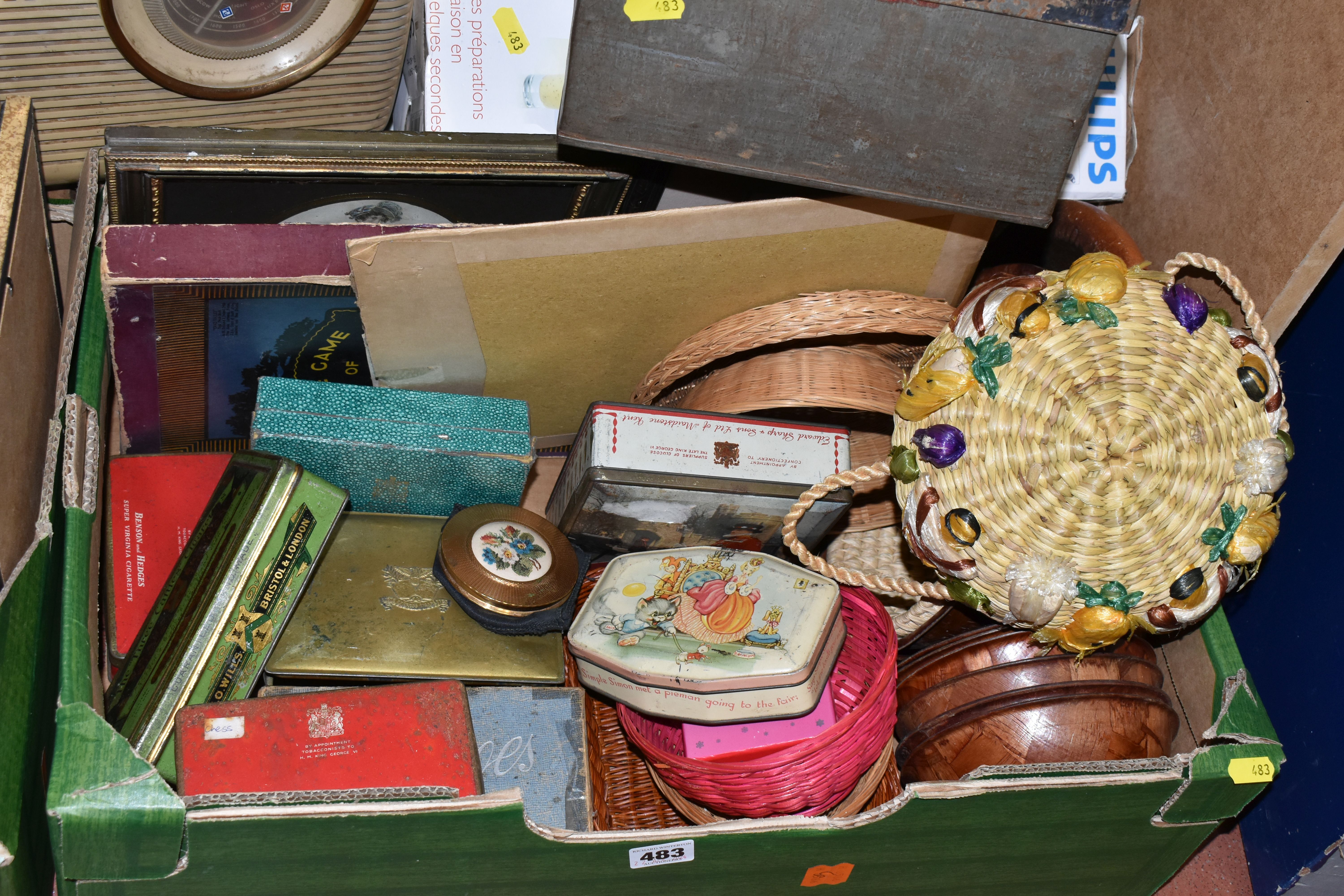 FIVE BOXES AND LOOSE MISCELLANEOUS SUNDRIES, to include a collection of vintage tins, a vintage Bush - Image 6 of 11