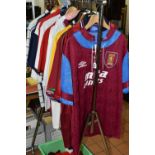 A BOX AND LOOSE FOOTBALL RELATED SHIRTS AND SCARVES, teams to include Aston Villa, England,