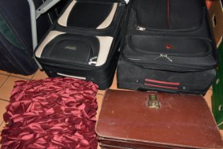 FOUR SUITCASES AND A LEATHER BAG, ETC, modern wheeled suitcases including Wenger, Skyroad,