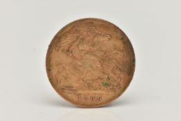 A HALF SOVEREIGN COIN, an 1899 Victoria half sovereign depicting George and the Dragon,
