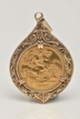 A MOUNTED HALF SOVEREIGN PENDANT, depicting Edward VII, dated 1907, George and the Dragon