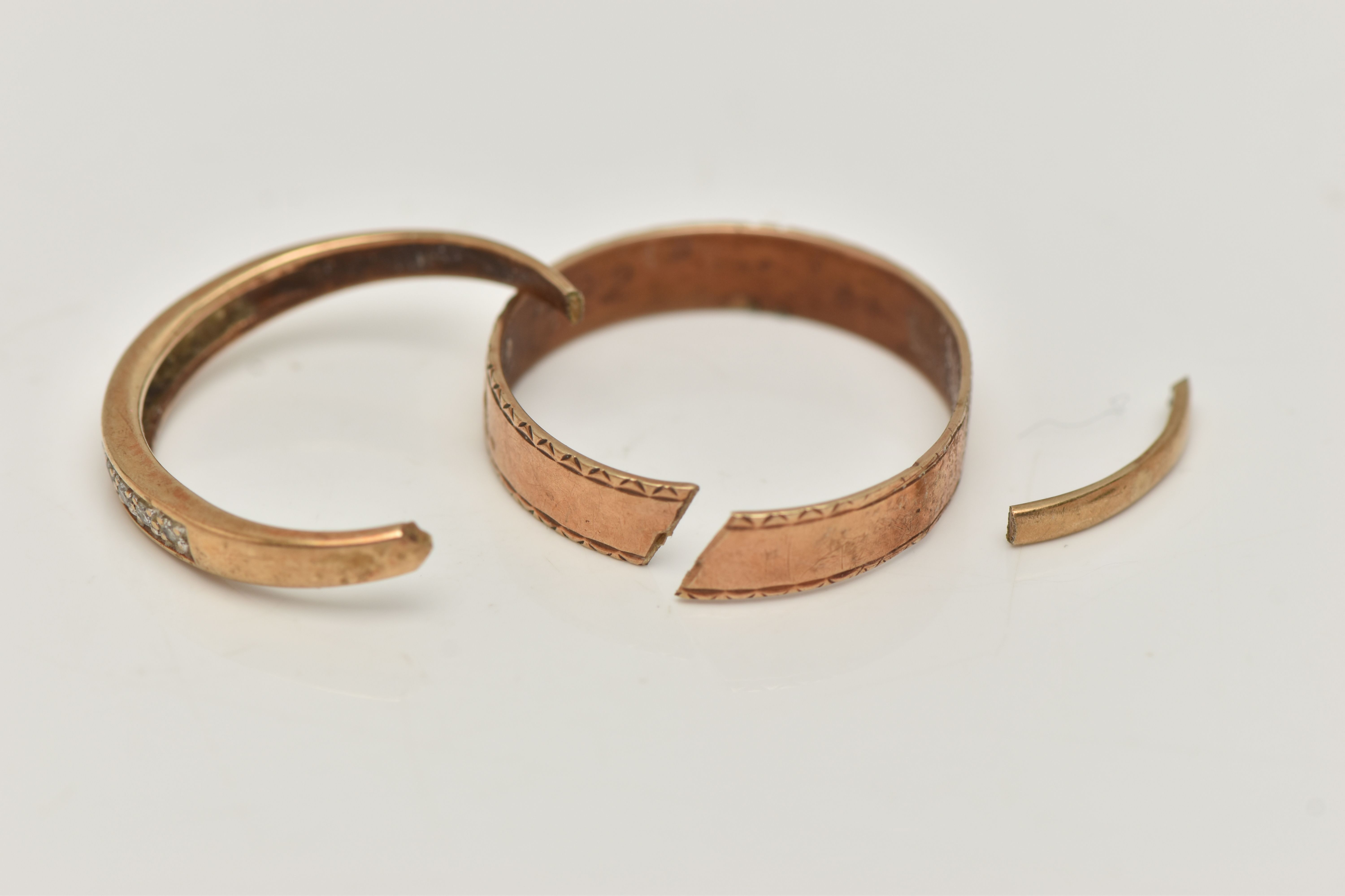 TWO BROKEN RINGS, the first a 9ct band ring, 9ct hallmark for London 1988, band split, the second - Image 3 of 3