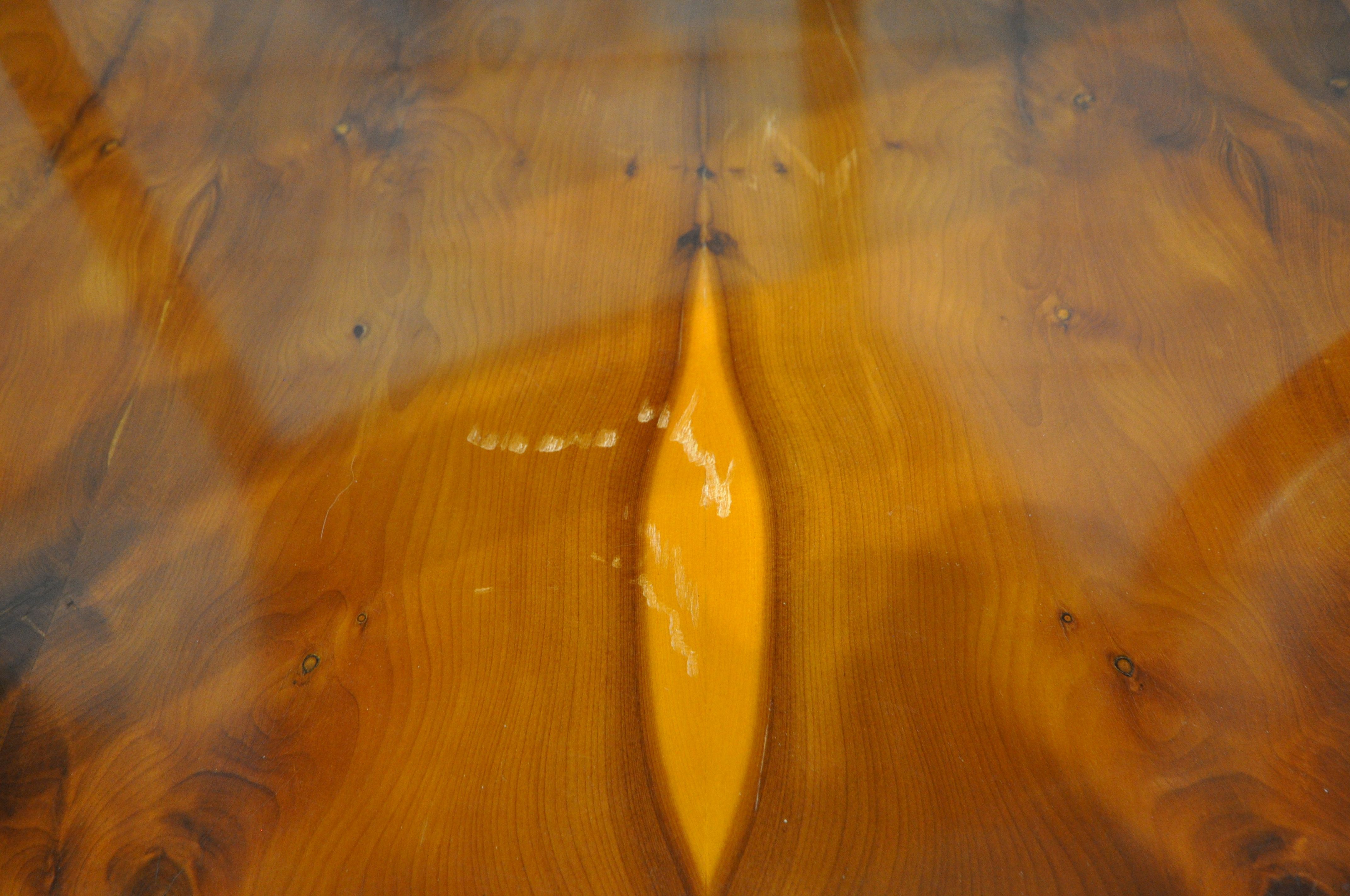 A 20TH CENTURY YEW WOOD TEN PIECE SUITE, comprising an oval twin pedestal dining table, with one - Image 3 of 7