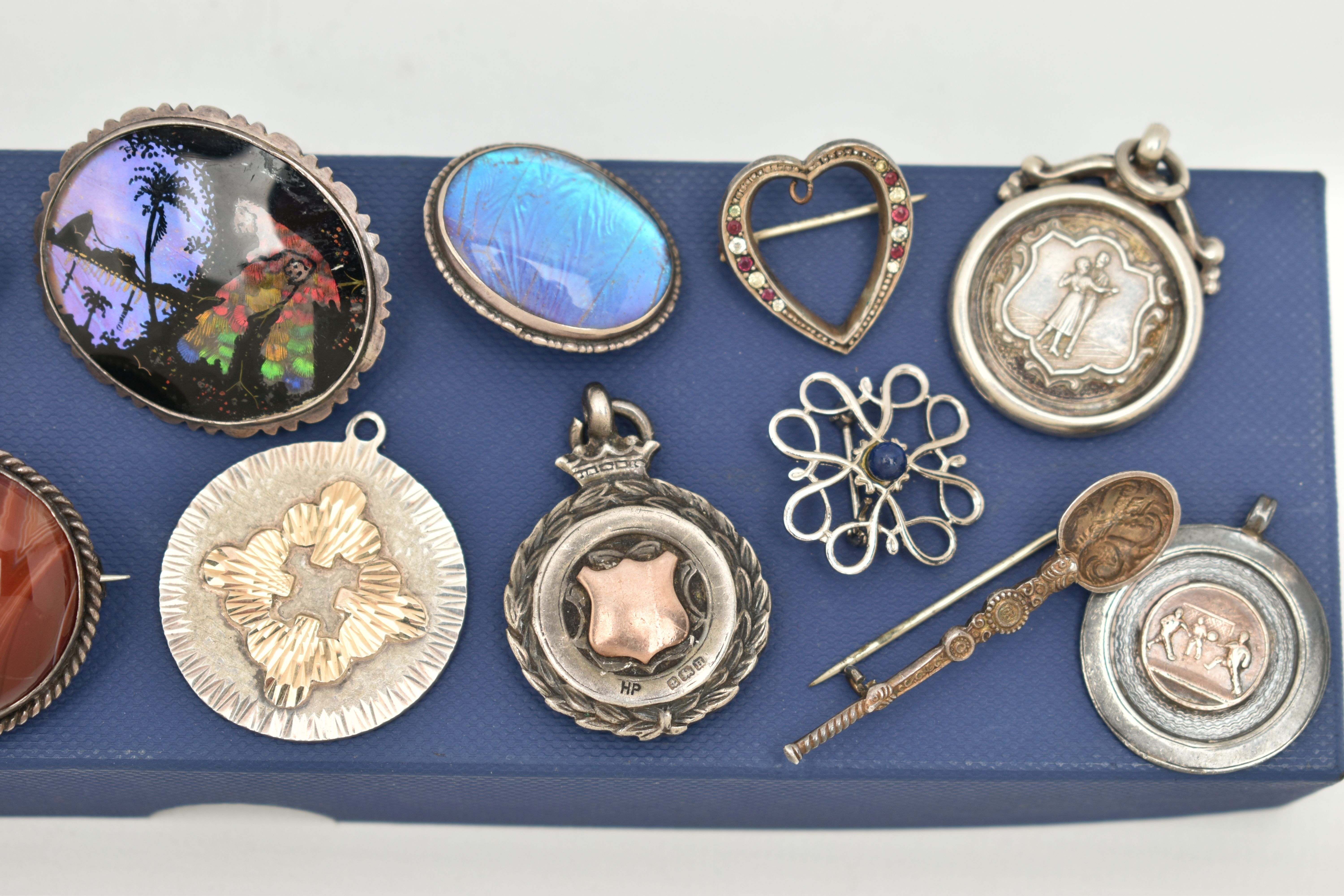 AN ASSORTMENT OF SILVER AND WHITE METAL ITEMS, to include three silver sporting medals, a silver - Image 3 of 4