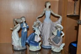 A GROUP OF FOUR LLADRO FIGURINES, comprising Let's Make Up, no.5555, sculpted by Juan Huerta, issued