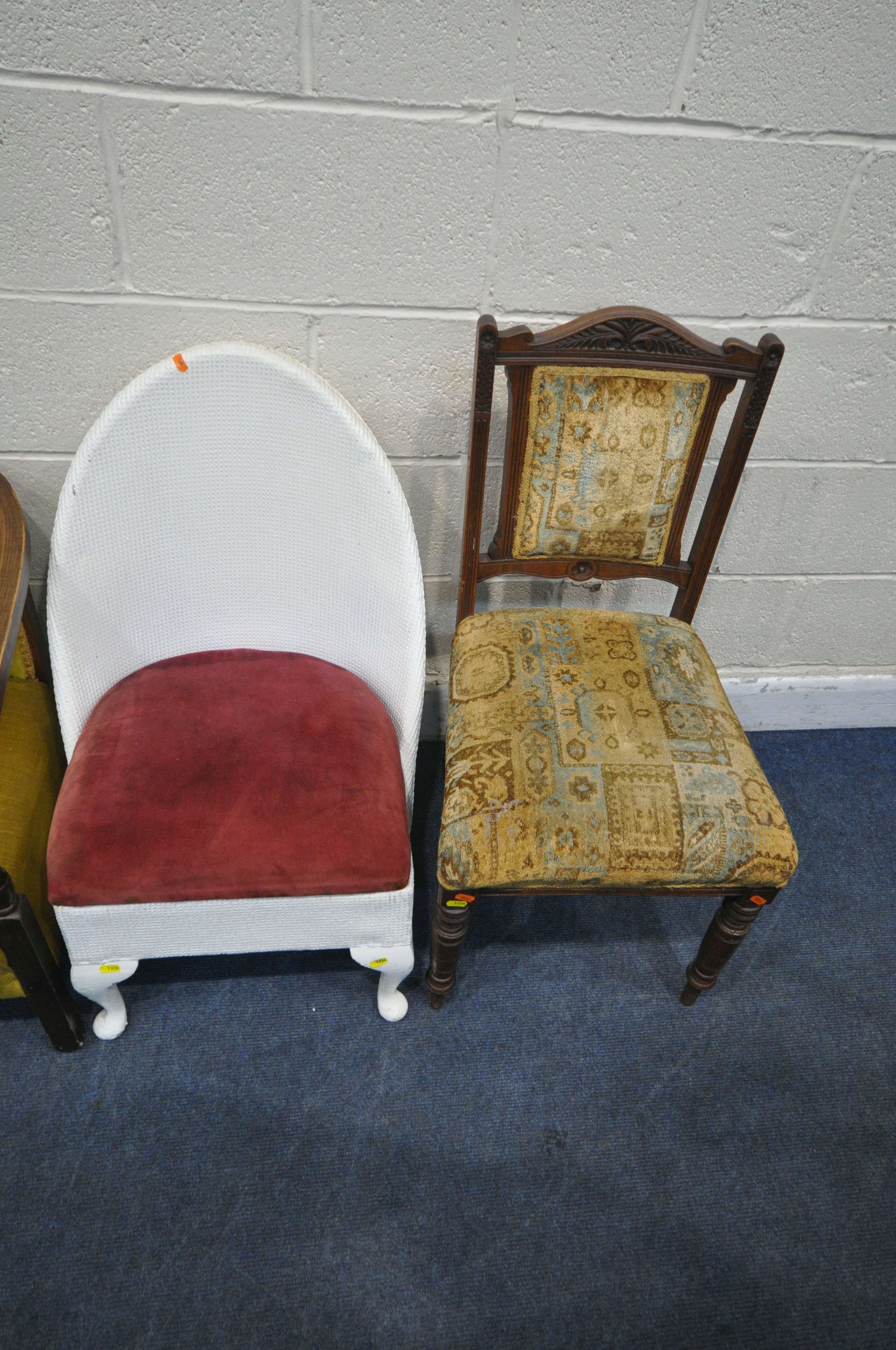 A PAIR OF OAK ARMCHAIRS, with open armrests, shaped legs, united by stretchers, a low armchair, a - Image 4 of 4