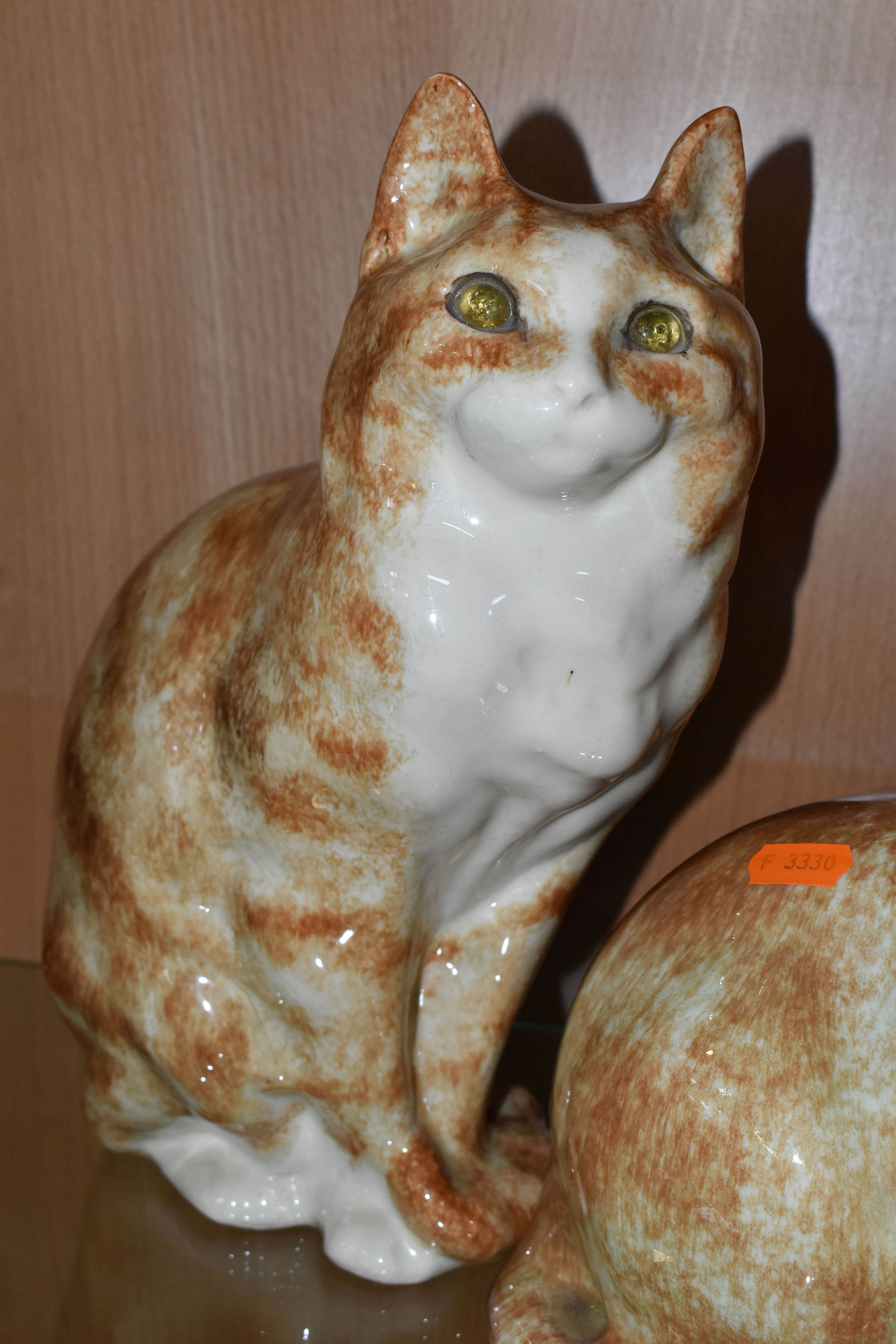 A GROUP OF TWO WINSTANLEY POTTERY CATS AND ONE SIMILAR, comprising a seated ginger cat, signed and - Image 3 of 5