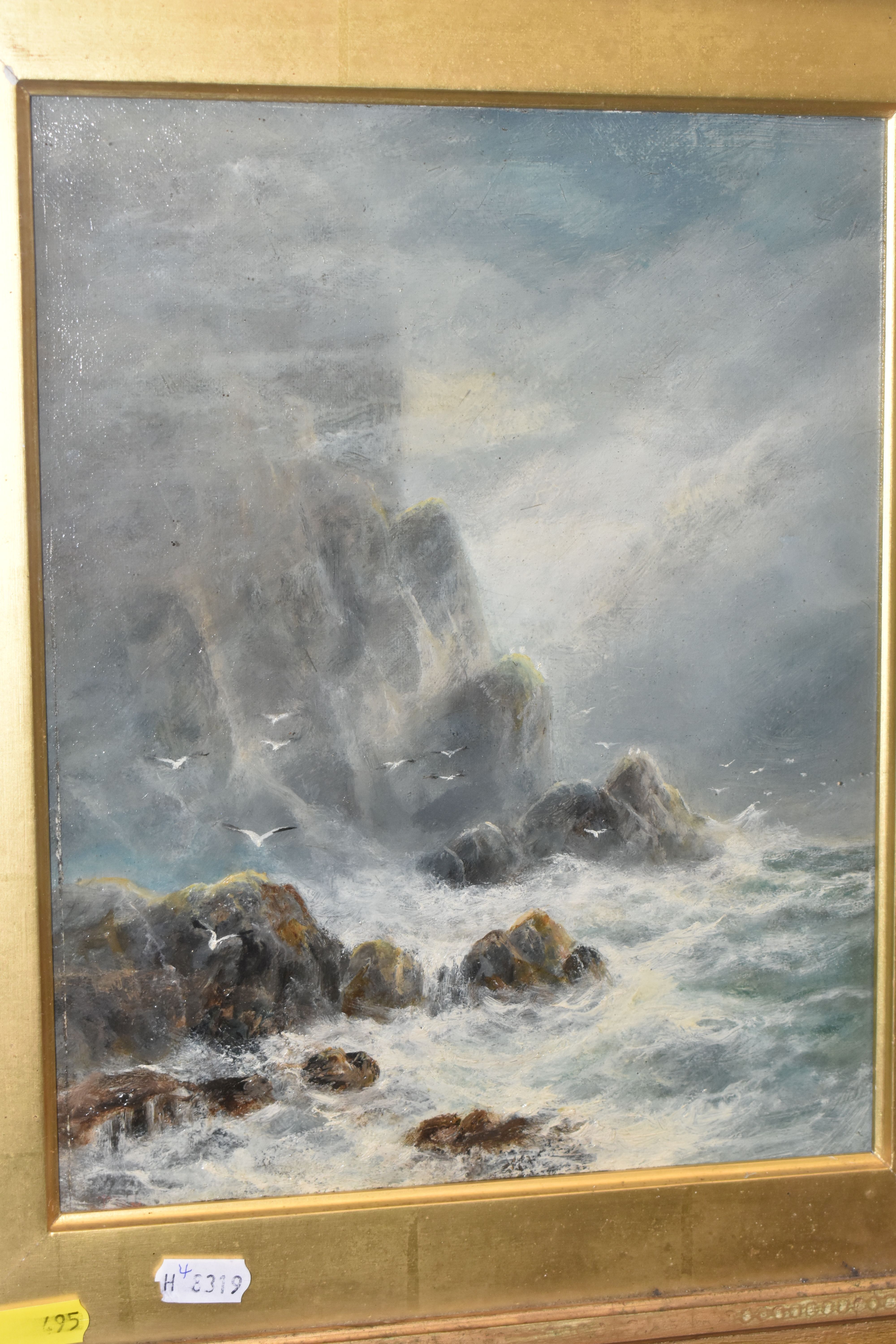 AN EARLY 20TH CENTURY SEASCAPE, INITIALLED AND DATED JMD 1906, depicting a ruined castle on a - Image 3 of 8