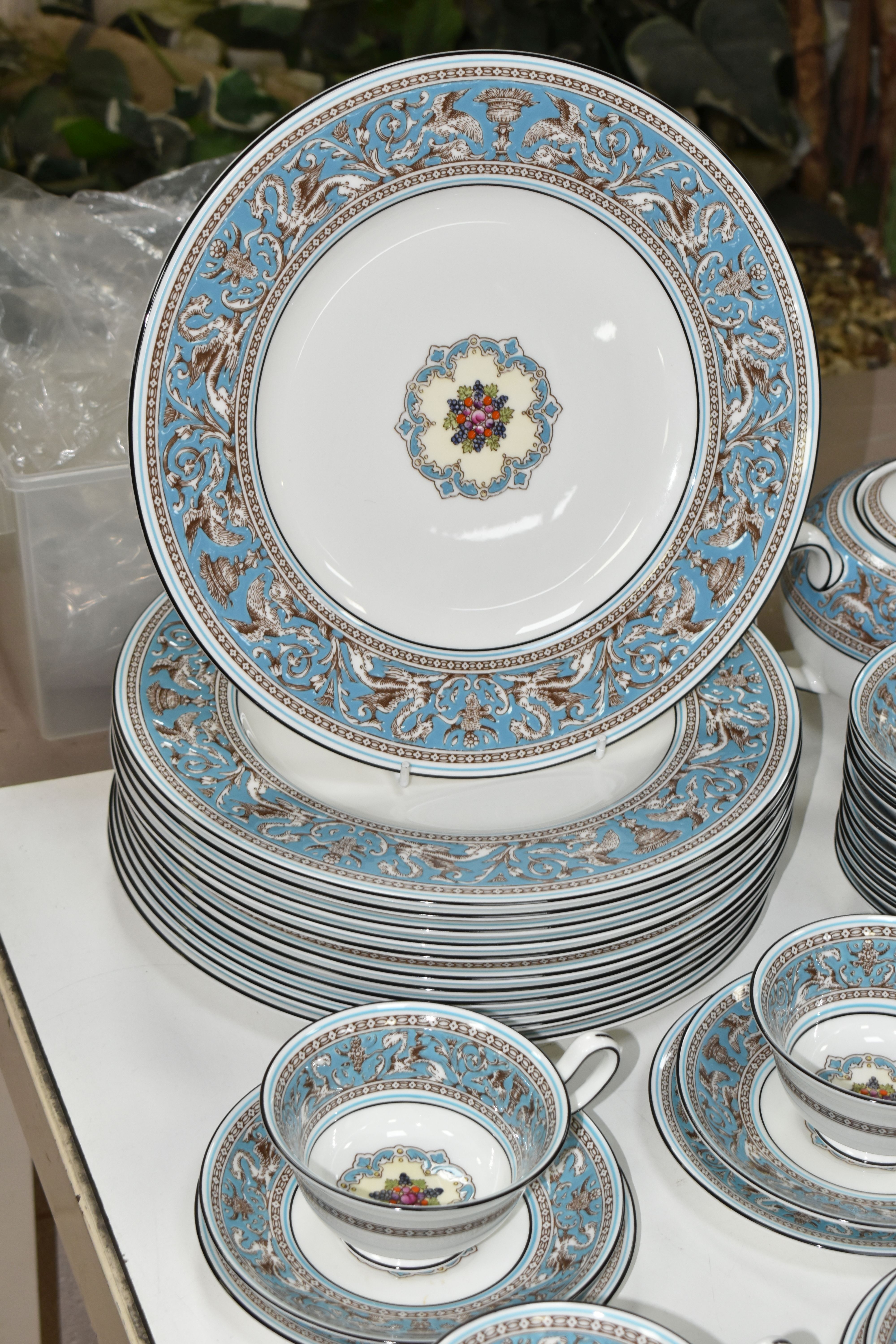 A FIFTY THREE PIECE WEDGWOOD 'FLORENTINE' (TURQUOISE) W2714 PART DINNER SERVICE, comprising a - Image 5 of 8