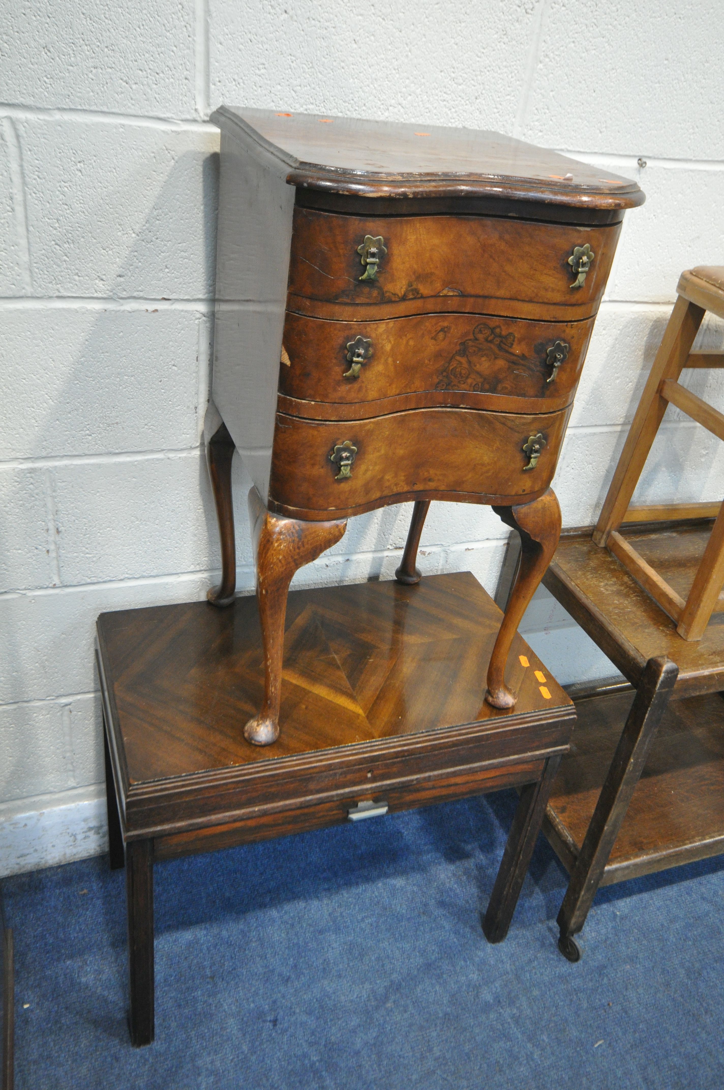 A VARIETY OF OCCASIONAL FURNITURE, to include a burr walnut serpentine three drawer bedside chest, - Image 2 of 6