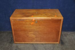 A MAHOGANY CASED ENGINEERS TOOL CHEST with plywood front cover (slightly warped) concealing four