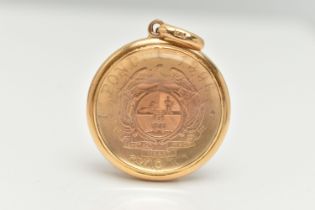 A MOUNTED SOUTH AFRICAN 1 POND COIN PENDANT, 1 Pond 1896, Zuid Afrikaan Sche Republiex coin, encased