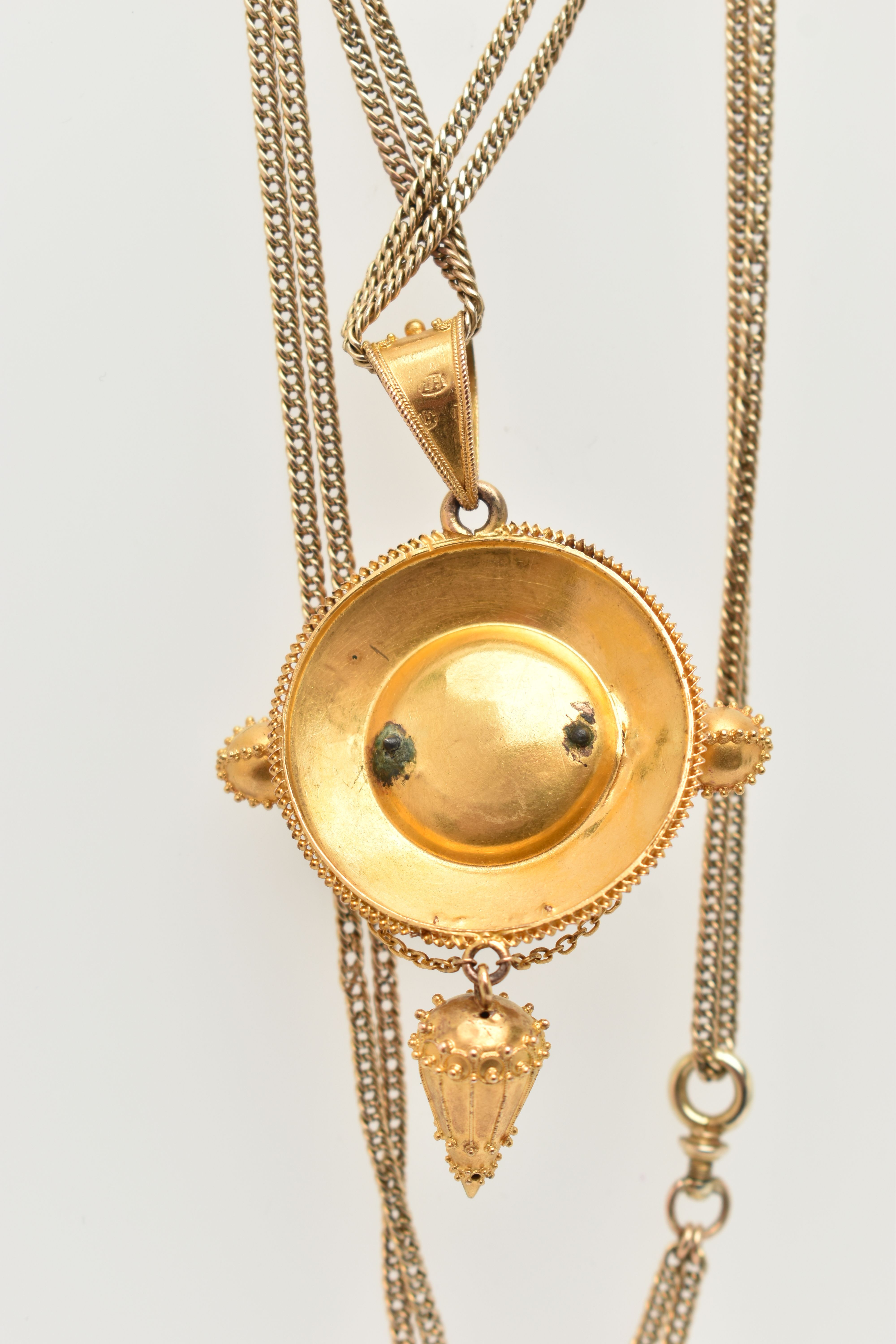 A LATE GEORGIAN/EARLY VICTORIAN PENDANT, of circular outline with cannetille detail, central seed - Image 6 of 6