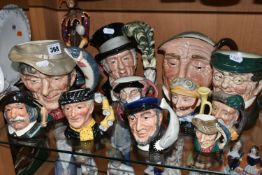 A ROYAL DOULTON 'THE JESTER' FIGURE AND A COLLECTION OF ROYAL DOULTON CHARACTER JUGS, comprising The