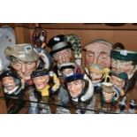 A ROYAL DOULTON 'THE JESTER' FIGURE AND A COLLECTION OF ROYAL DOULTON CHARACTER JUGS, comprising The
