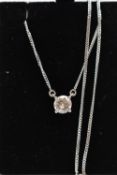 AN 18CT GOLD SINGLE STONE DIAMOND NECKLACE, a single round brilliant cut diamond, approximate