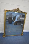 A 19TH CENTURY GILT WOOD FRAME OVERMANTEL MIRROR, with foliate crest and other details, width