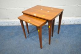 GORDON RUSSELL LIMITED, A MID CENTURY TEAK NEST OF TWO TABLES, largest table width, 50cm x depth