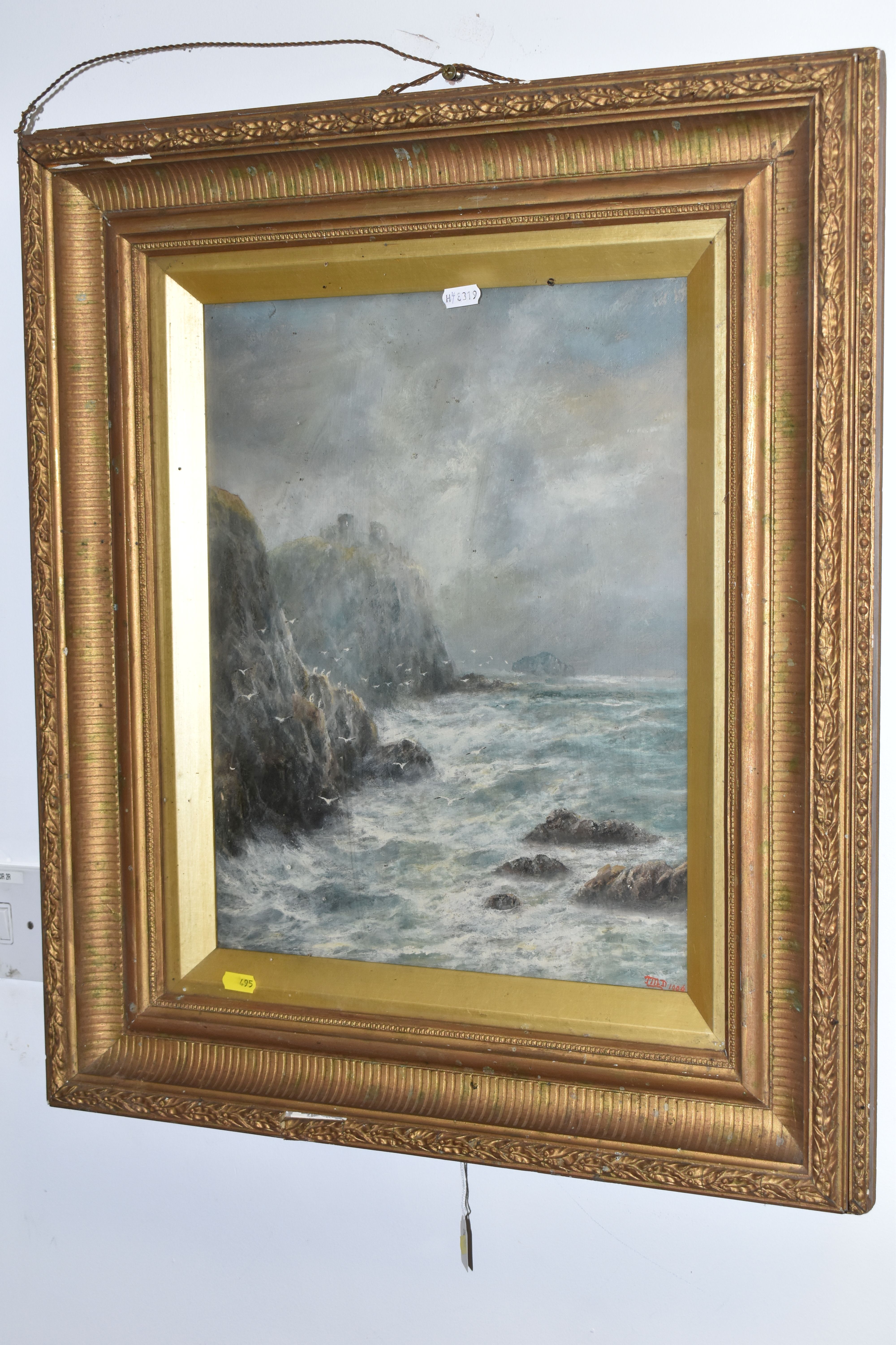 AN EARLY 20TH CENTURY SEASCAPE, INITIALLED AND DATED JMD 1906, depicting a ruined castle on a - Image 5 of 8