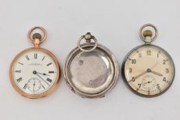 TWO POCKET WATCHES AND A CASE, the first an open face military pocket watch, hand wound movement,