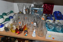 A GROUP OF CUT CRYSTAL AND GLASSWARE, comprising a boxed set of six Edinburgh whisky tumblers, a