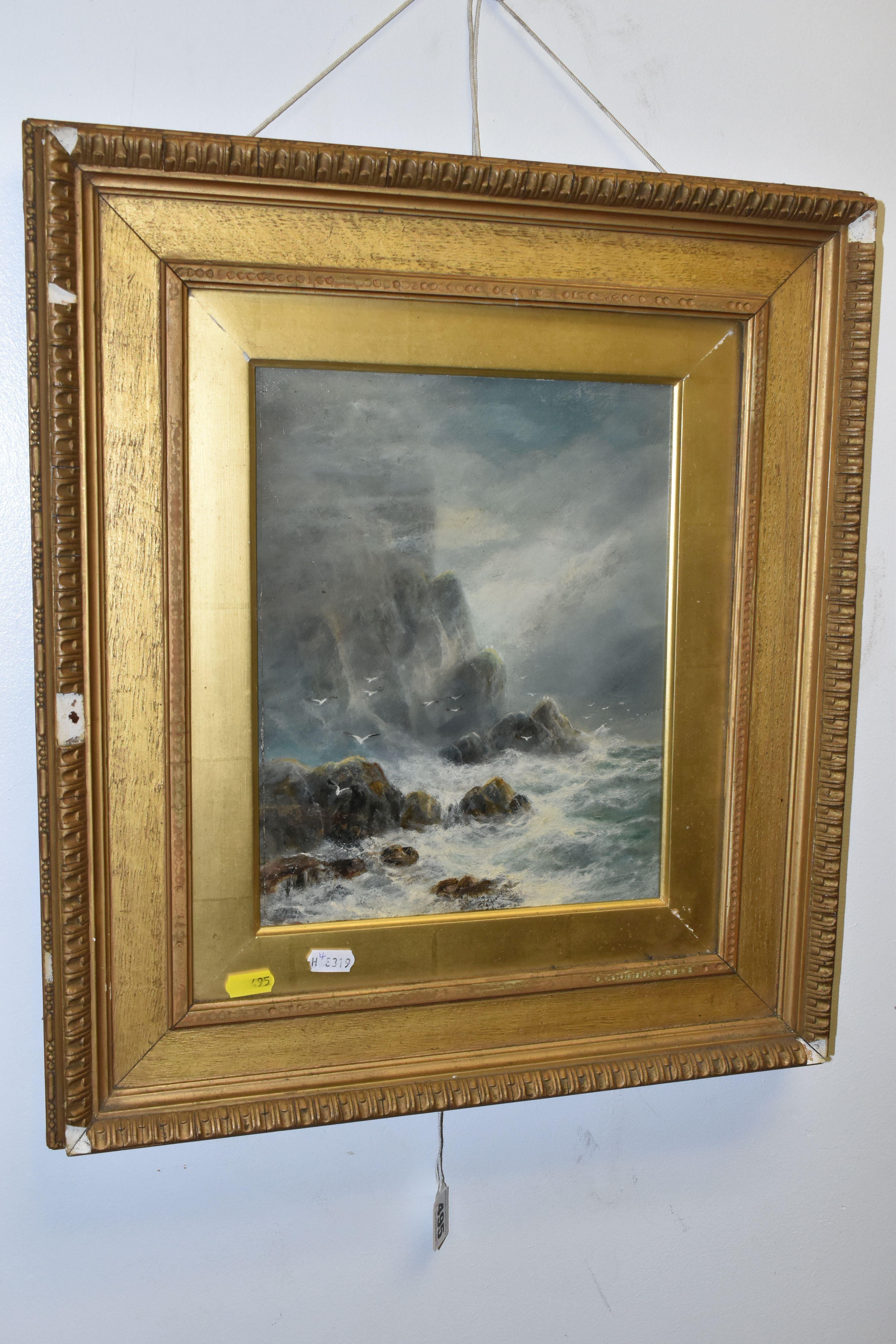 AN EARLY 20TH CENTURY SEASCAPE, INITIALLED AND DATED JMD 1906, depicting a ruined castle on a - Image 2 of 8